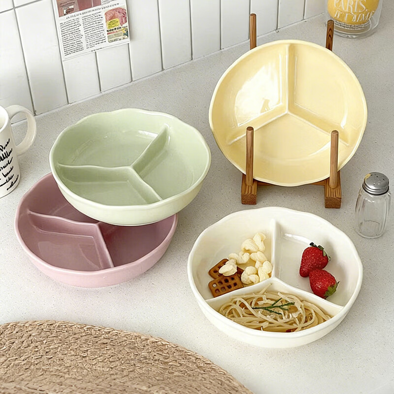 Bethers Ceramic Divided Plate Three-Compartment Large Portion Adult Meal Plate 211 Weight Loss Diet Deep Microwave Safe 8