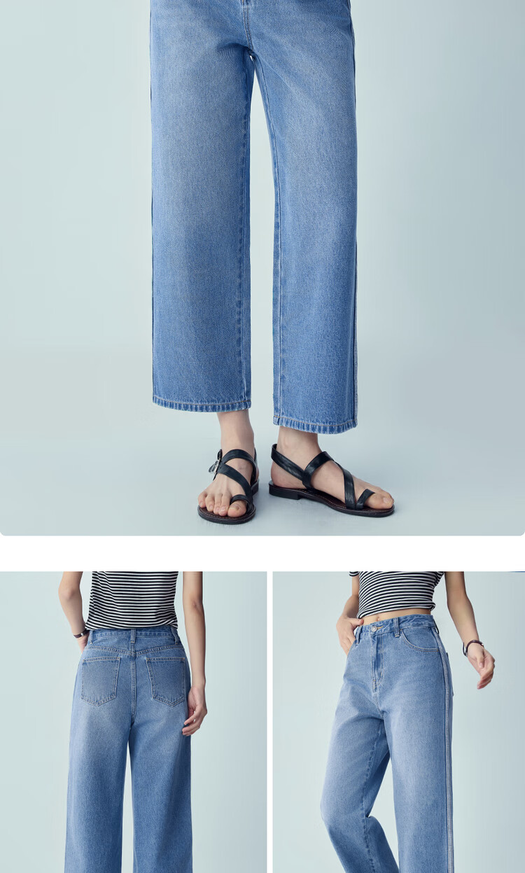 Giordano 2026 Summer New Cat Whisker Color-Block Side Mid-Rise Straight-Leg Cropped Jeans for Women 13426336 12