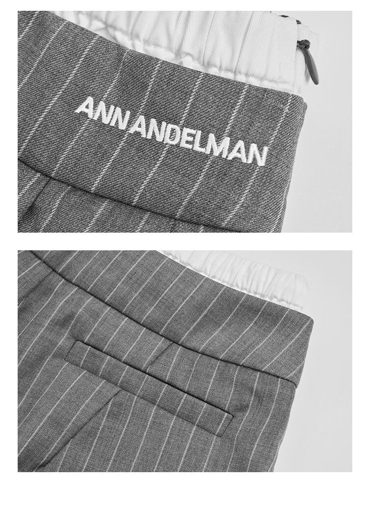 ANN ANDELMAN Official Straight-Leg Elastic Waist Spliced Striped Casual Trousers Gray M Celebrity Style 14