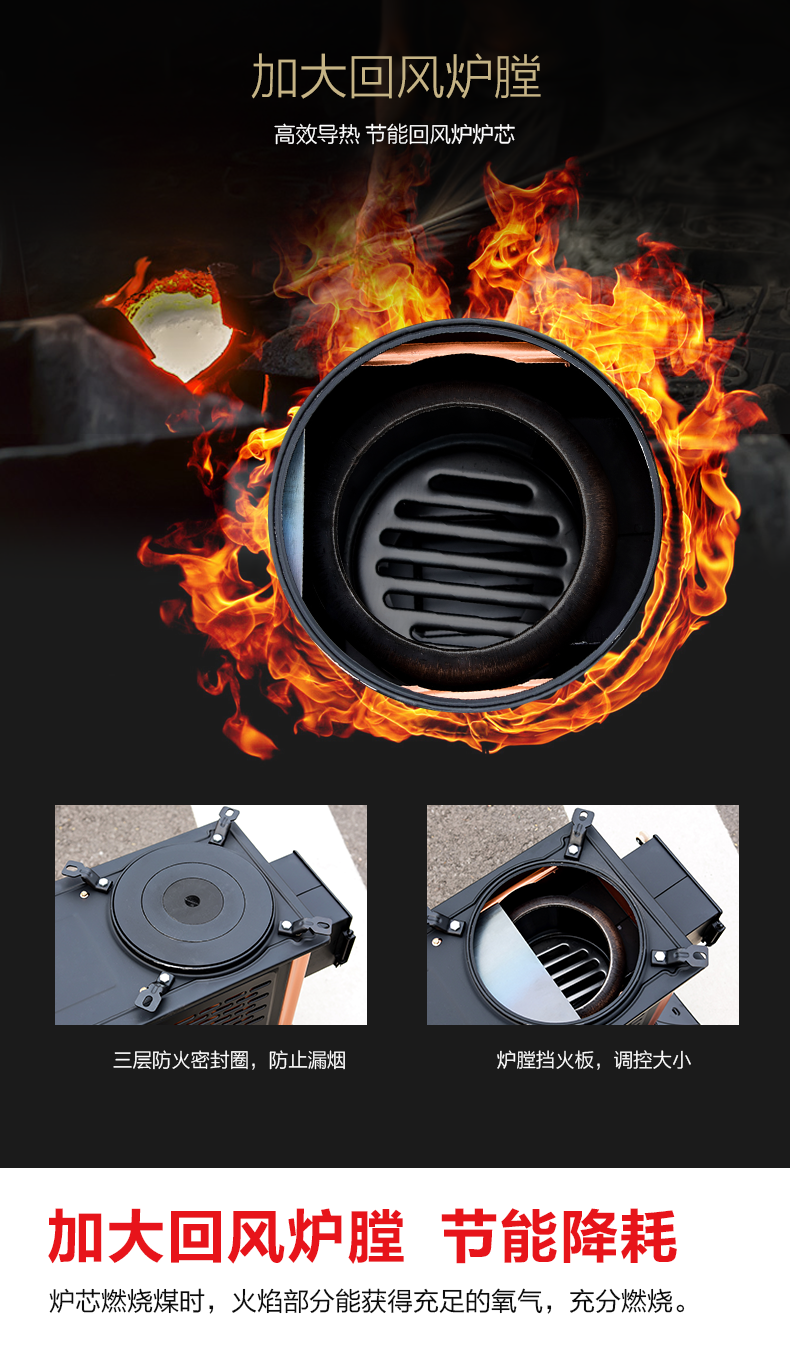卡利帕农村家用无烟煤两用冬季室内节能取暖炉 【长方形玻璃】防爆