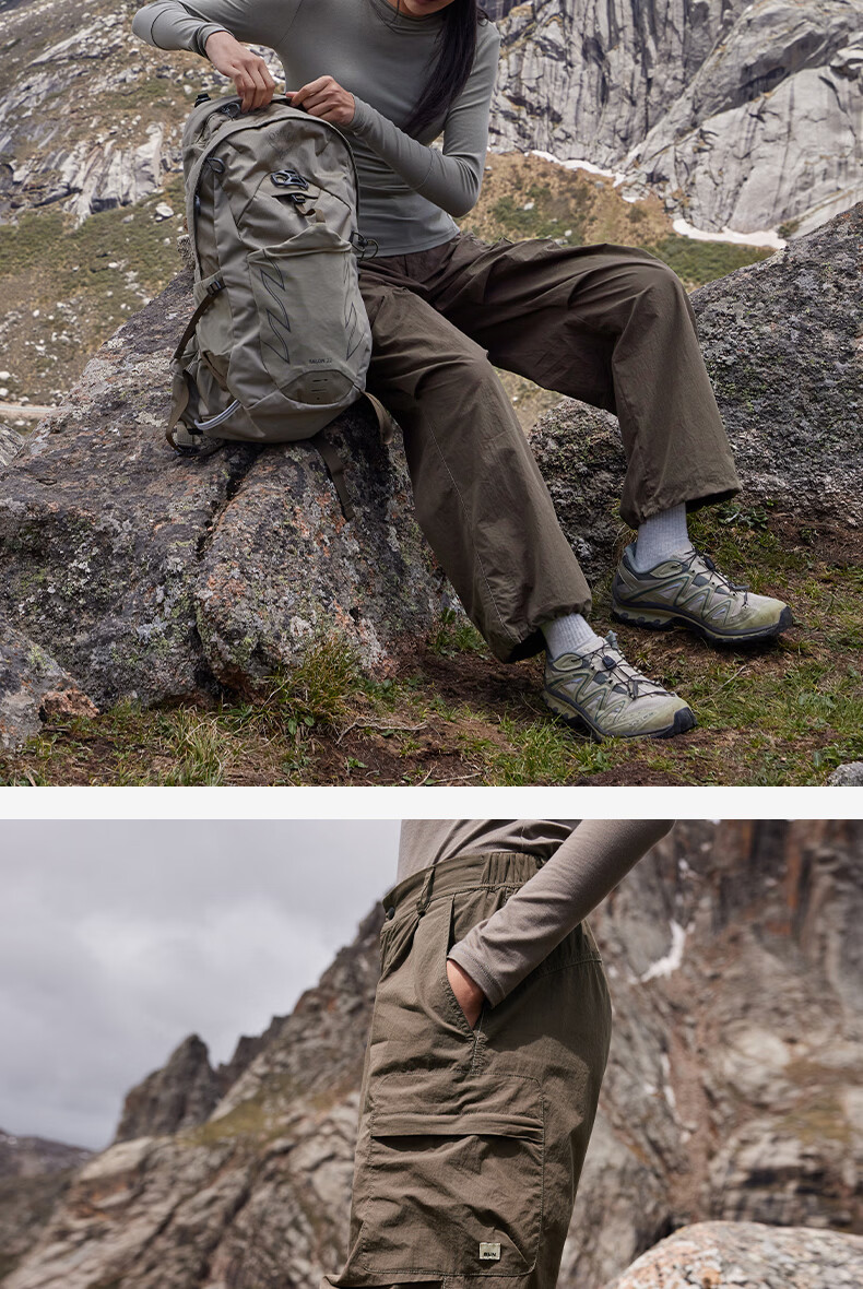 BEIN SPACE Four-Season Multi-Pocket Unisex Loose Durable Water-Repellent Outdoor Workwear Hiking Pants J002 Pine Scale Brown XS 10