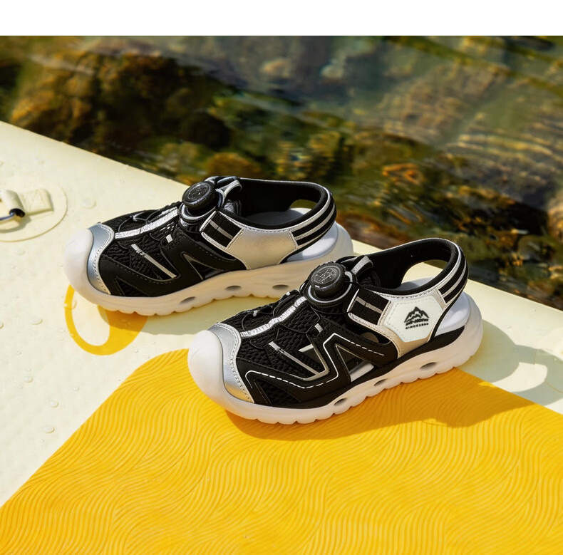DR·KONG Full Contact Summer Sandals for Boys and Girls, No-Tie Button Closure, Children's Shoes 2S10B2008FM Beige/Black Size 28 9