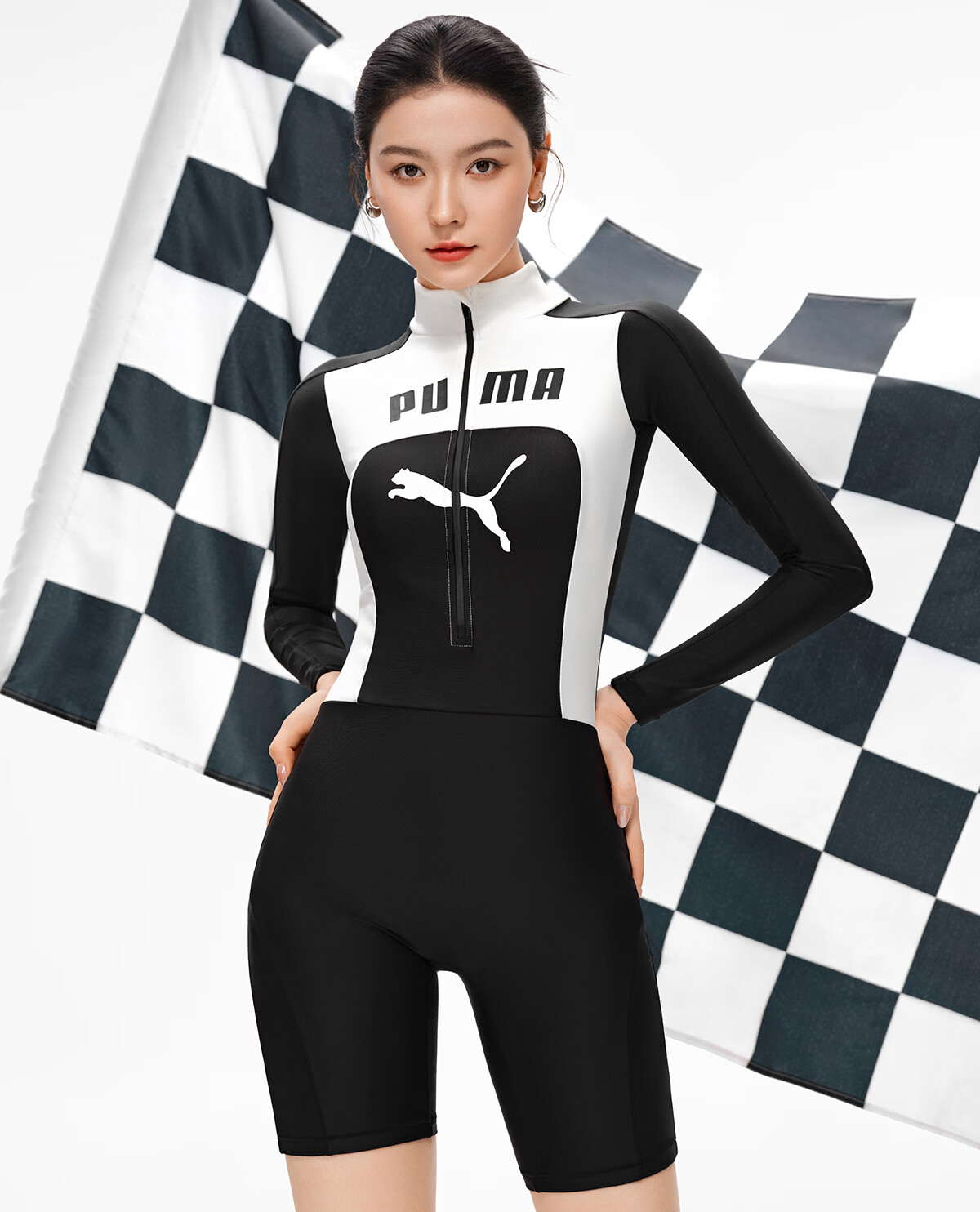 PUMA Women's Long Sleeve One-Piece Swimsuit UV Protection High Neck Antibacterial Slim Fit Swimming Pool Spa Use 9