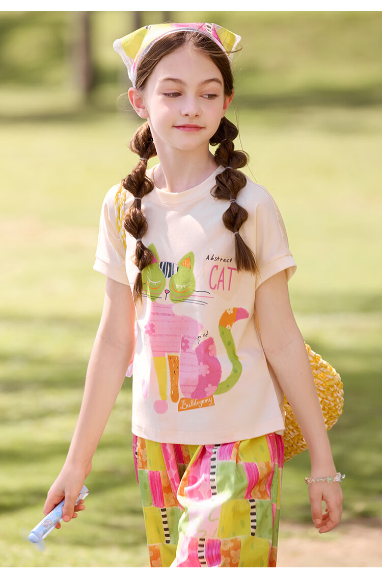 CHANZUIGOU Girls Dopamine Set 2026 Summer New Stylish Kids Short Sleeve Pants Antibacterial Cooling Two-Piece Set 27