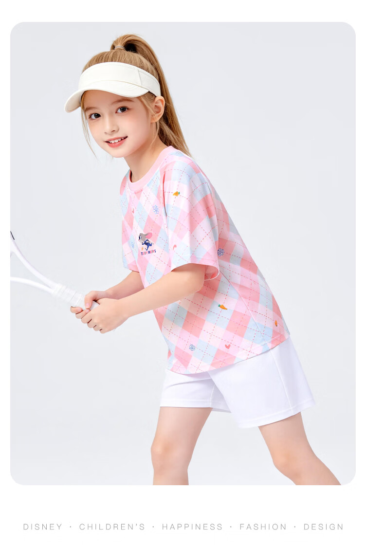 Disney Girls Short Sleeve Rabbit Police Official T-Shirt 2026 Summer New Children's Ice Silk Sports Short Sleeve Pink Size 120 7