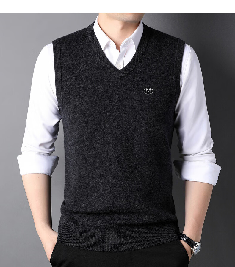 Hengyuanxiang Pure Wool Vest Men's Autumn Pullover V-Neck Knitted Wool Sweater Sleeveless Men's Vest 22