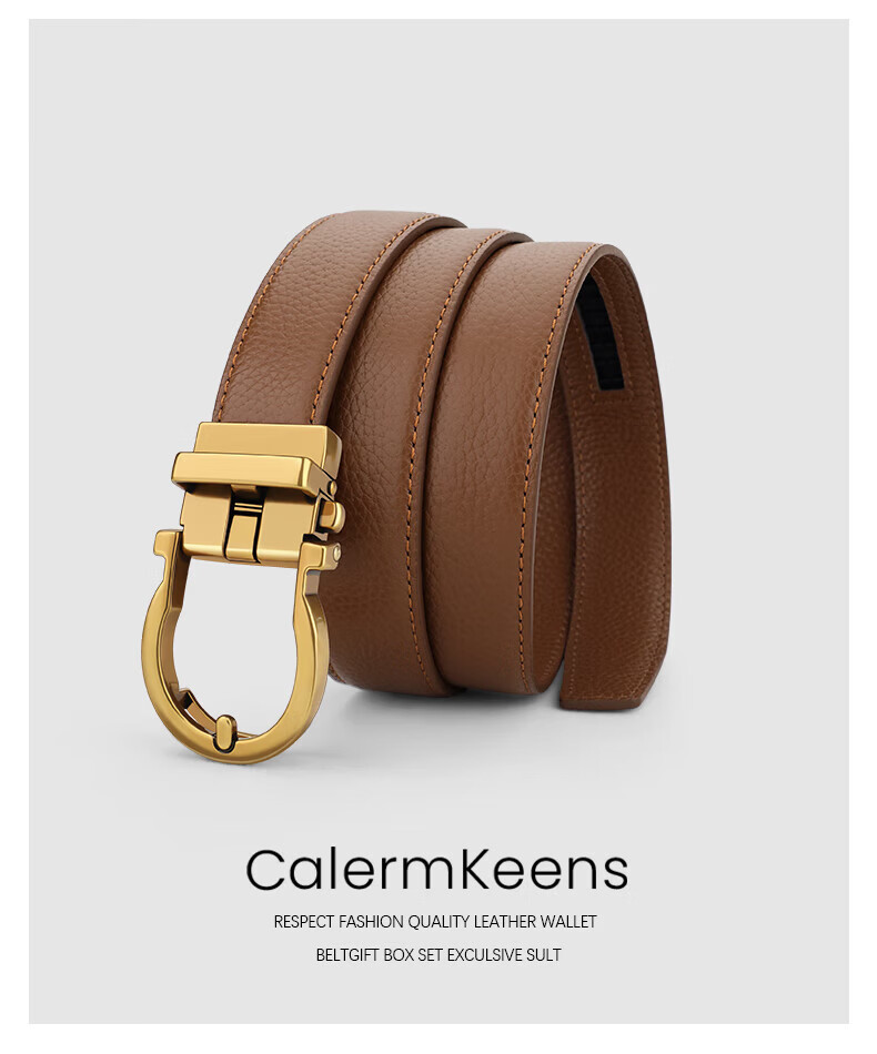 Calermkeens Versatile Women's Leather Belt, Fashionable New Style without Holes, Automatic Buckle Waistband, 520 Gift for Girlfriend 8