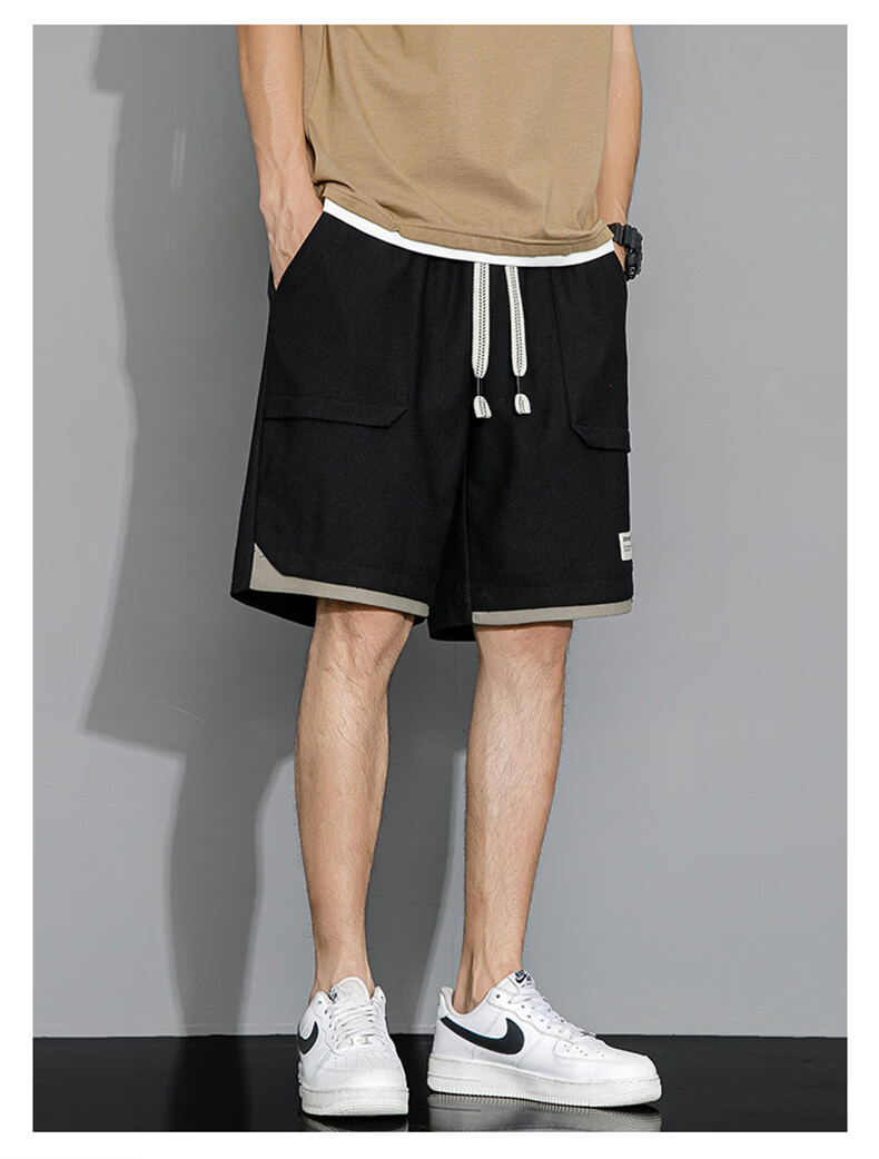 FARUISHI Men's Summer Loose Ice Cooling Breathable Quick-Dry Sports Shorts Five-Point Pants Casual Black 2XL 22