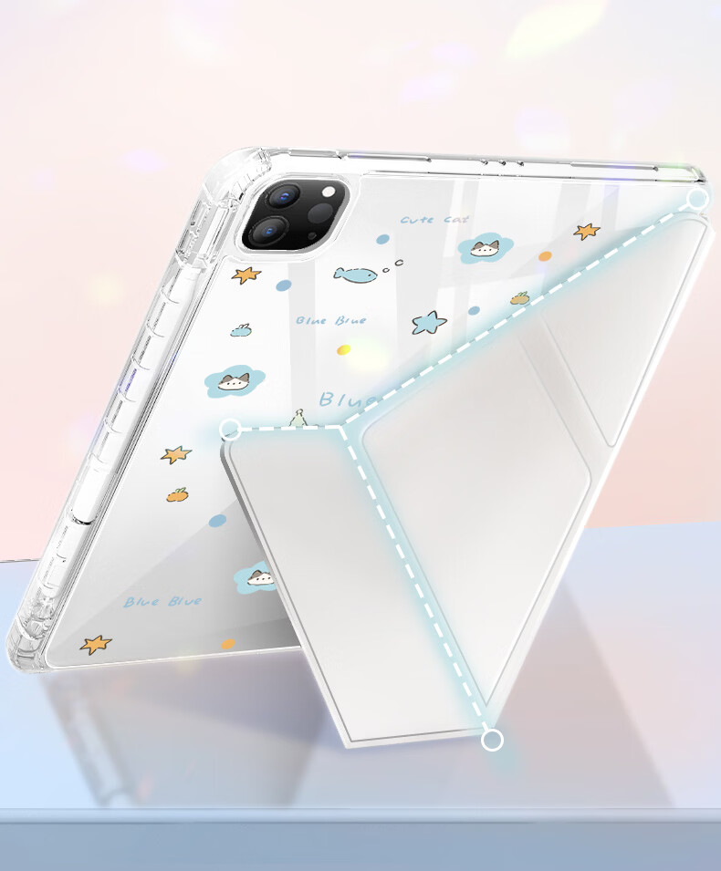 Keliman Tablet Case for Xiaomi Pad 7/7pro, Protective Cover for XiaomiPad 11.2-Inch with Pen Holder, Rotatable Tri-Fold Shockproof Cute Cartoon Design for Girls - Record Album Cat 3
