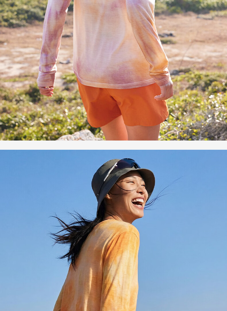 BEIN SPACE Spring New Merino Wool Handmade Tie-Dye Sports Outdoor Breathable Long Sleeve T-Shirt J026 Sunset Orange L 23