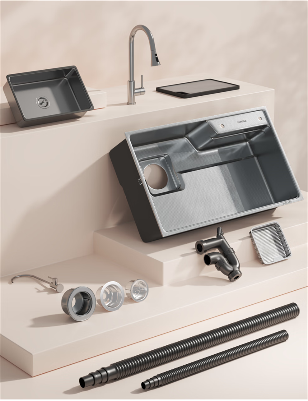 HIGOLD Kitchen Sink Embossed Raindrop Large Single Bowl 304 Stainless Steel Countertop Middle and Lower Vegetable Washing Basin with Strainer MAX 29
