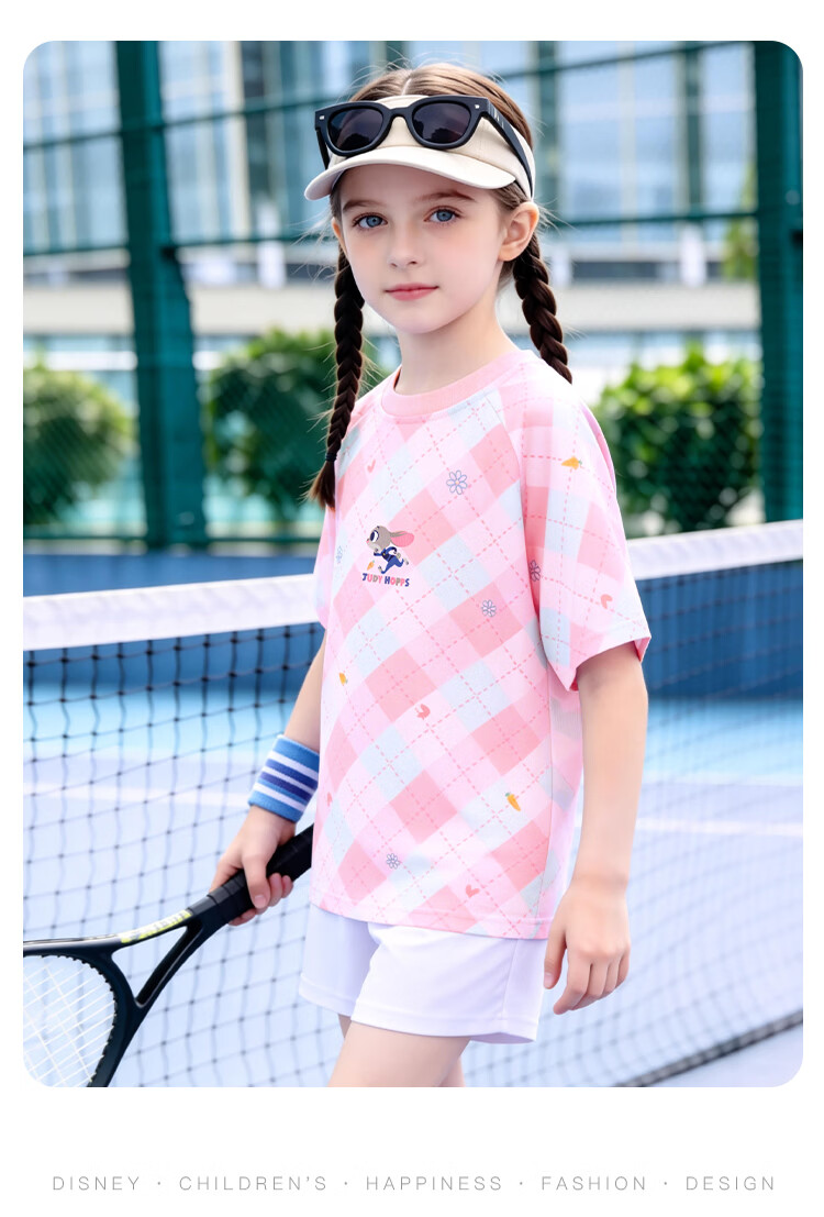 Disney Girls Short Sleeve Rabbit Police Official T-Shirt 2026 Summer New Children's Ice Silk Sports Short Sleeve Pink Size 120 8