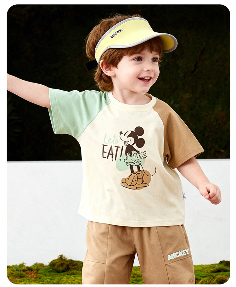 Disney Boys Casual Sports Cartoon Comfortable Cooling Short Sleeve Mosquito-Repellent Pants Set Summer New Light Khaki 110 11