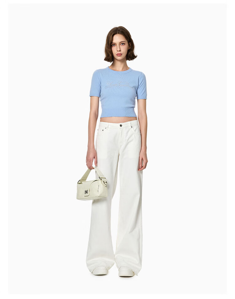 ANN ANDELMAN Urban Nomad Basic White Denim Cotton Raw Hem Straight Wide Leg Pants White S 7