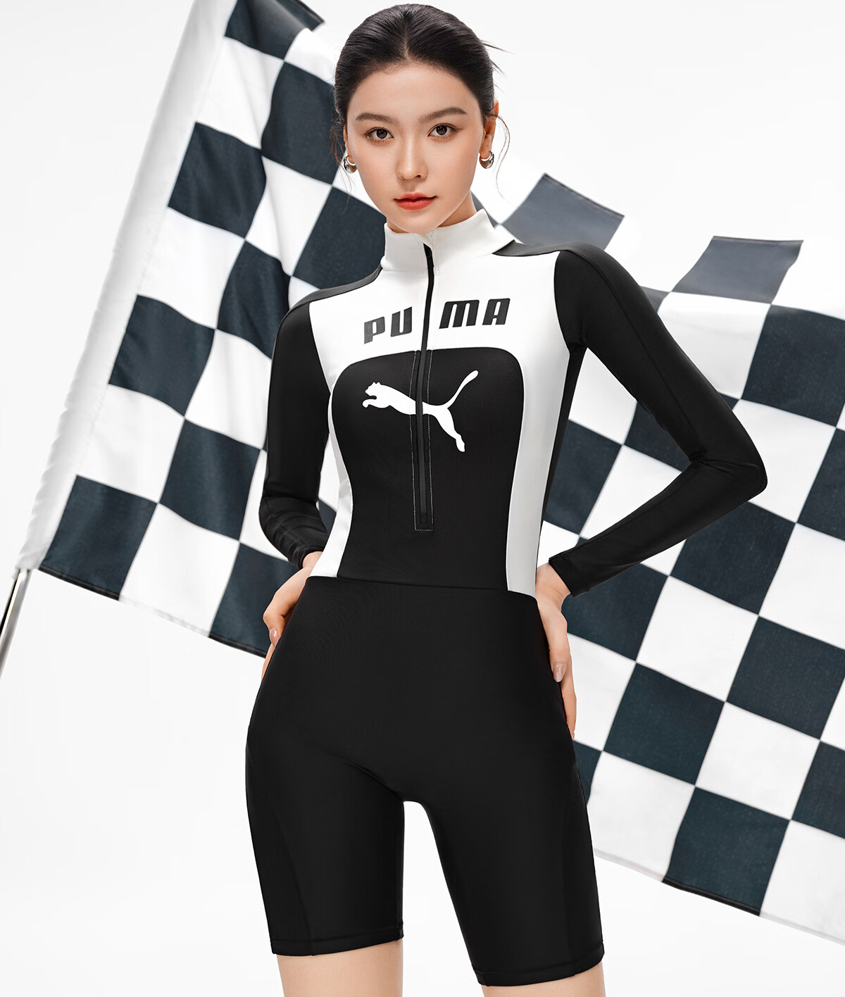 PUMA Women's Long Sleeve One-Piece Swimsuit UV Protection High Neck Antibacterial Slim Fit Swimming Pool Spa Use 3