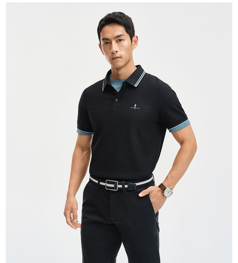 Biyinlefen Father's Day 2026 Summer New Men's Casual Color-Block Cool Stretch Polo Shirt with Contrast Collar Short Sleeve 6