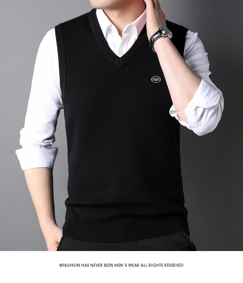 Hengyuanxiang Pure Wool Vest Men's Autumn Pullover V-Neck Knitted Wool Sweater Sleeveless Men's Vest 29