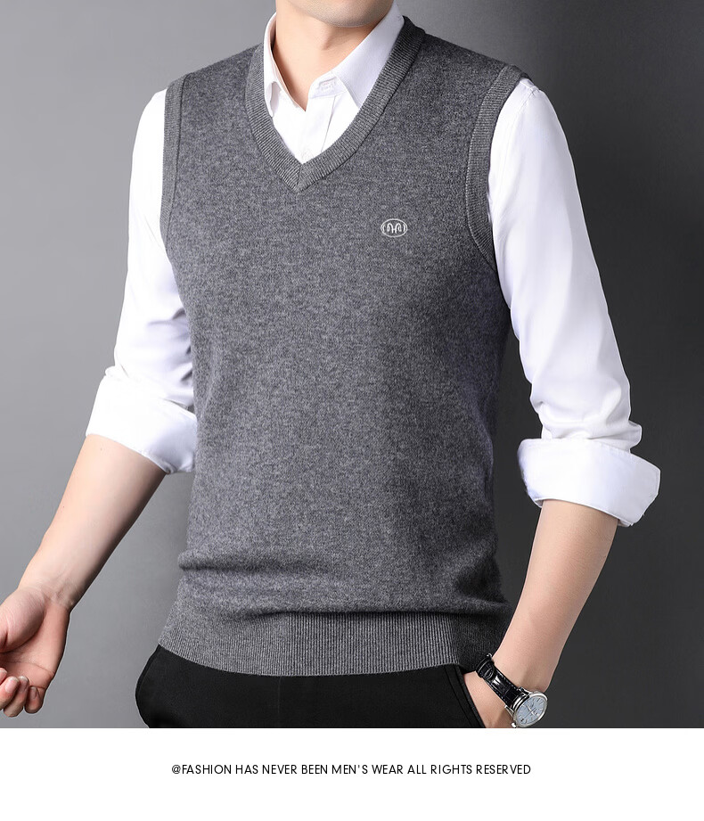 Hengyuanxiang Pure Wool Vest Men's Autumn Pullover V-Neck Knitted Wool Sweater Sleeveless Men's Vest 41