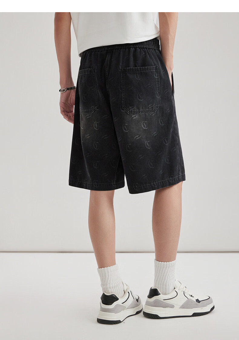 CABBEEN Laser Pattern Logo Men's Commuter Durable Versatile 2026 Summer Breathable Printed Denim Shorts 17