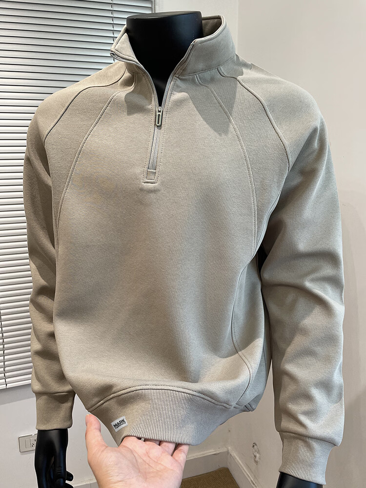 Mark Fairwhale American Heavyweight Patchwork Half-Zip Pullover Sweatshirt Men Spring Autumn New Trendy Loose Fit Slightly Wide Versatile Stand Collar T-Shirt 3