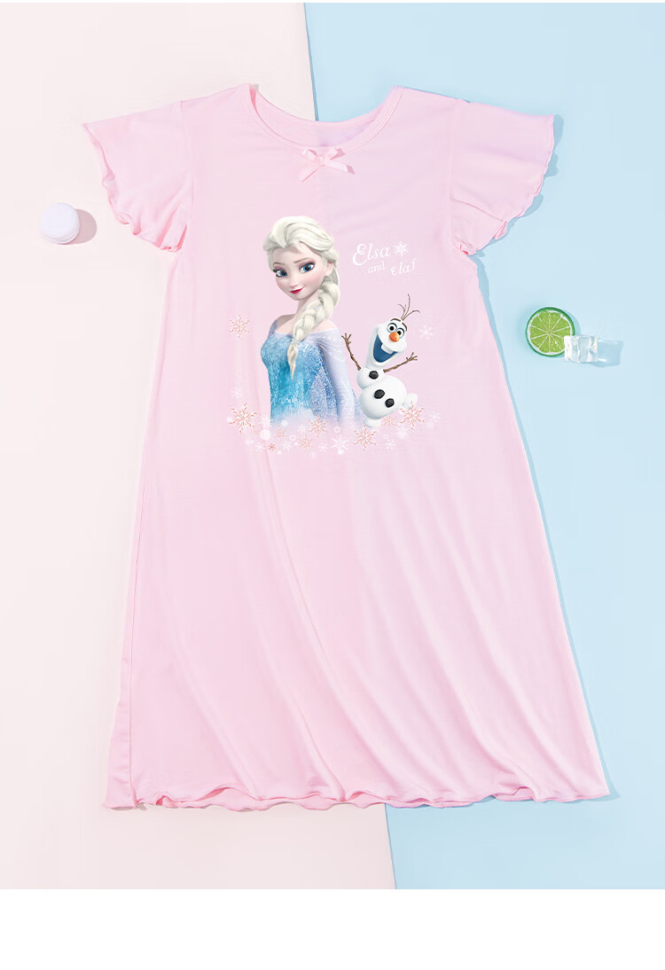 Disney Girls' Elsa Princess Modal Summer Nightgown Ice Silk Children's Pajamas Orange Pink 110 7