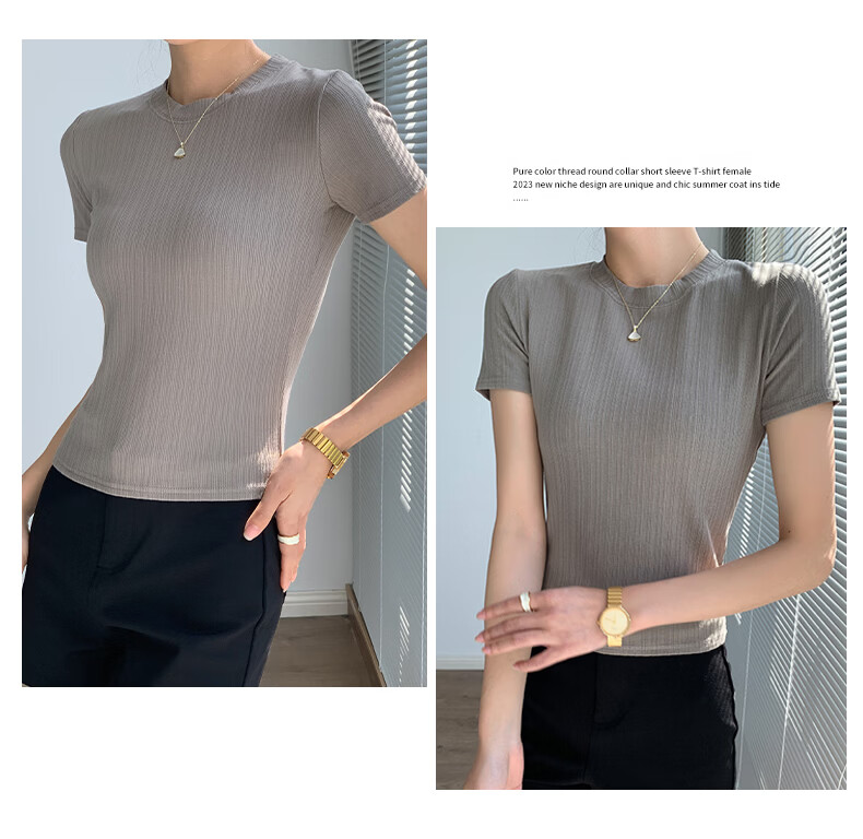 Langsha Knitted Short Sleeve Base Shirt for Women Spring Summer Casual Slim Fit T-Shirt 13