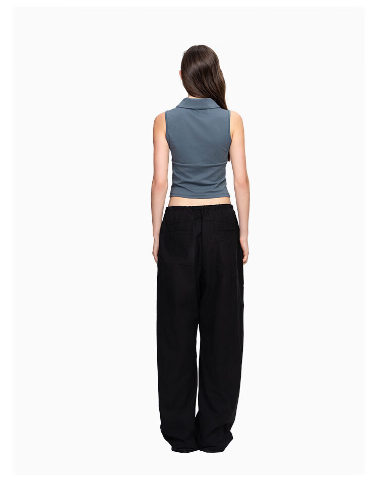 ANN ANDELMAN Celebrity Style Solid Color Loose Curved Hem Balloon Pants Navy Blue XS 18