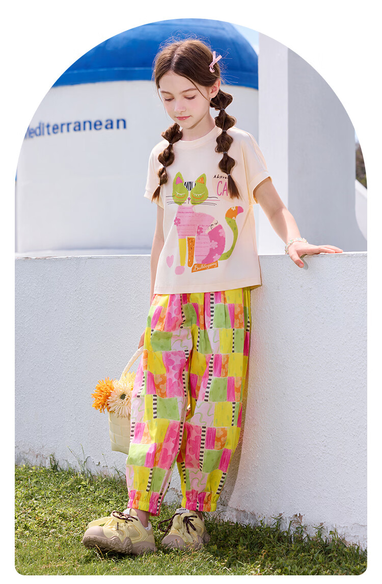 CHANZUIGOU Girls Dopamine Set 2026 Summer New Stylish Kids Short Sleeve Pants Antibacterial Cooling Two-Piece Set 26