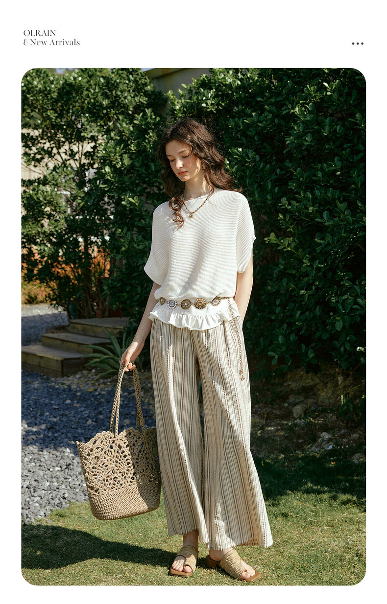 Olrain Women's Summer Off-Shoulder Ruffle Hem Loose Fit Commuter Short Sleeve Knit Top White S 2