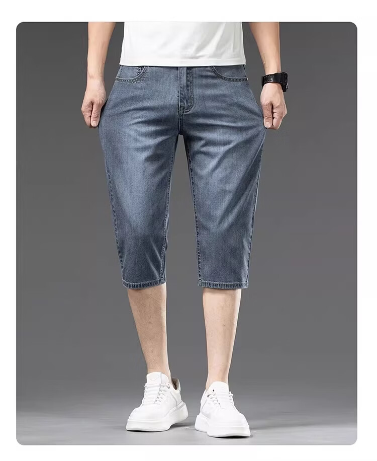 PLAYBOY Men's Denim Shorts 2026 Summer New Trendy Brand Tencel Seven-Point Straight Loose Thin Mid-Length Pants 15