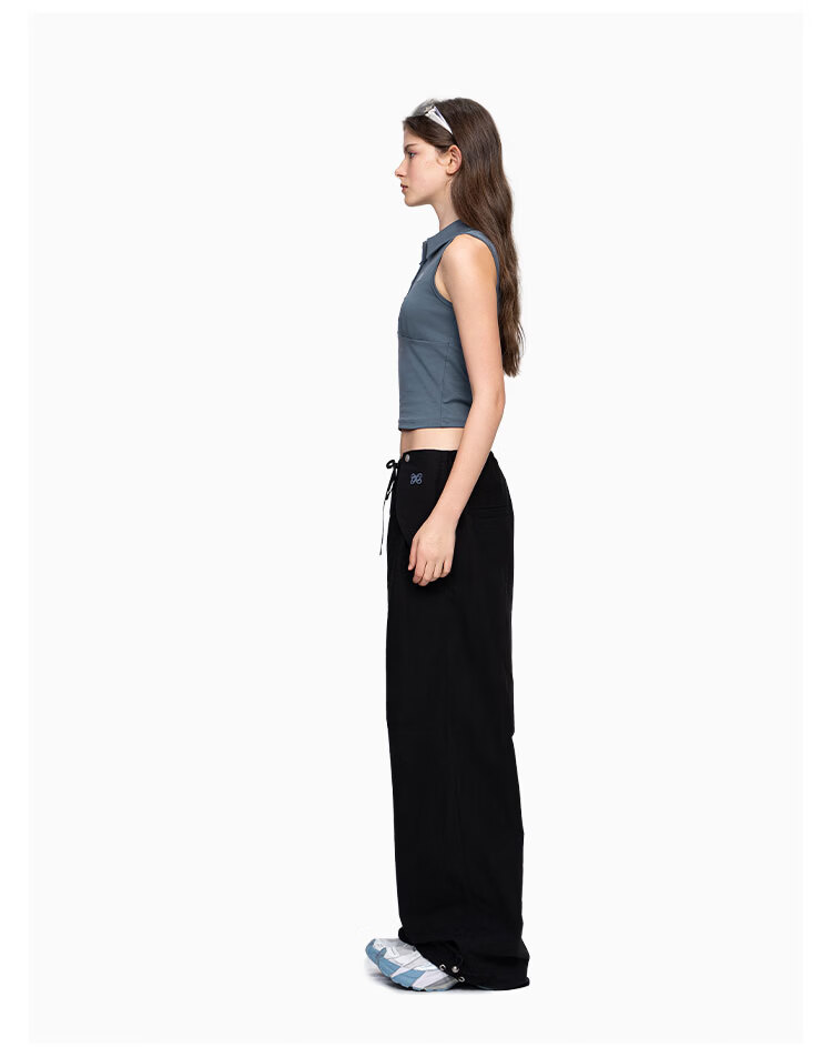 ANN ANDELMAN Celebrity Style Solid Color Loose Curved Hem Balloon Pants Navy Blue XS 17