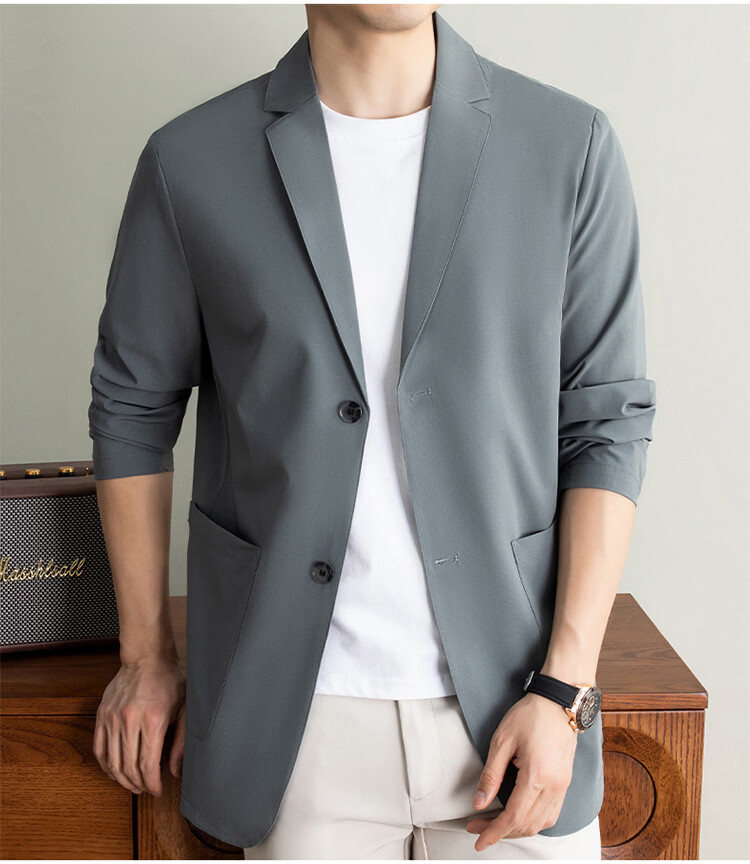 ROMON Premium Summer Lightweight Sun Protection Blazer Men Ice Silk Spring Summer Casual Slim Fit Single Jacket Ultra Thin 11
