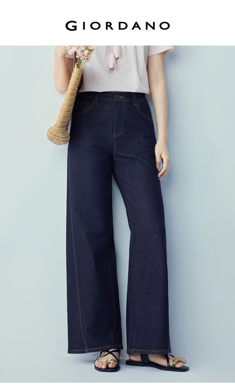 Giordano Women's New Straight-Leg Jeans with Contrast Side Seams, Mid-Rise Natural Color Denim 13416332 3