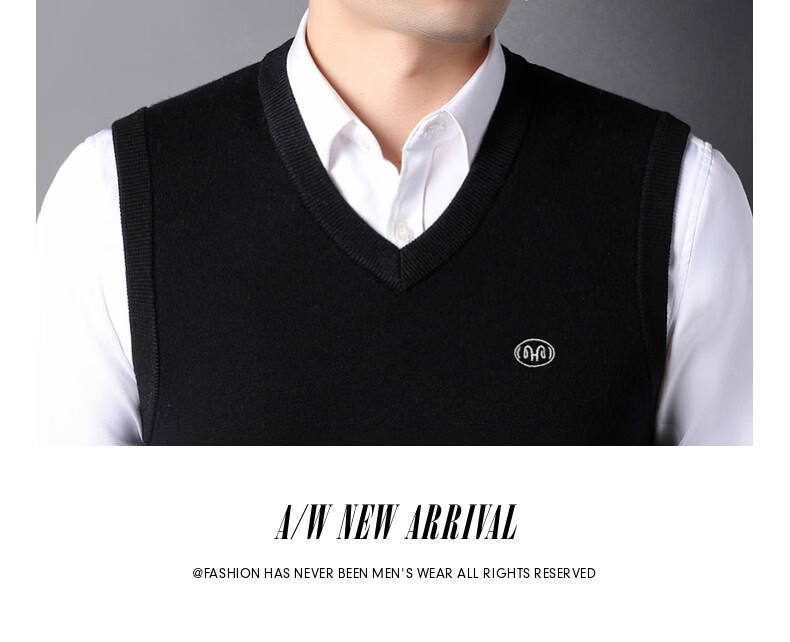 Hengyuanxiang Pure Wool Vest Men's Autumn Pullover V-Neck Knitted Wool Sweater Sleeveless Men's Vest 28