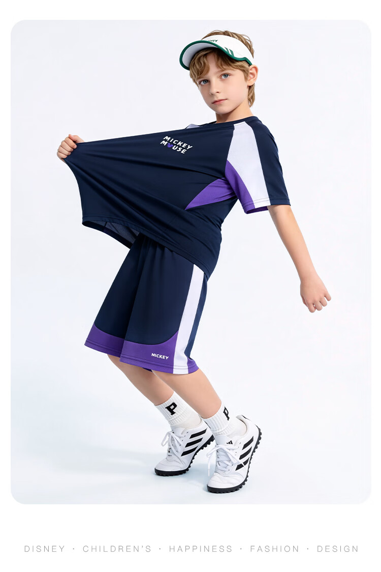 Disney Boys Short Sleeve Set Children's 2026 Summer Sports Set Boys Quick-Dry T-Shirt Two-Piece Navy Blue 120 15
