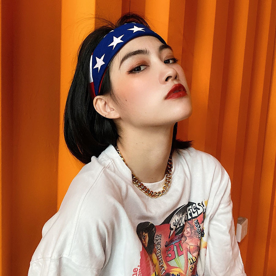 景秀姜山烫金烫银嘻哈运动个性头巾男hiphop发带吸汗街头潮人宽头带女