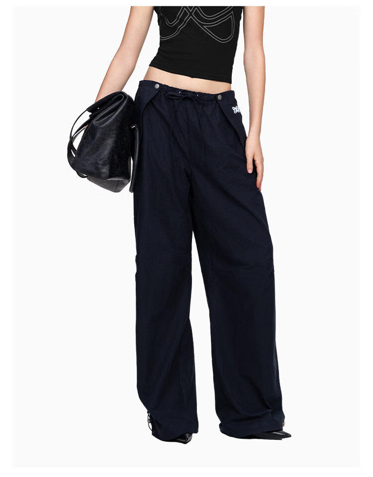ANN ANDELMAN Celebrity Style Solid Color Loose Curved Hem Balloon Pants Navy Blue XS 14