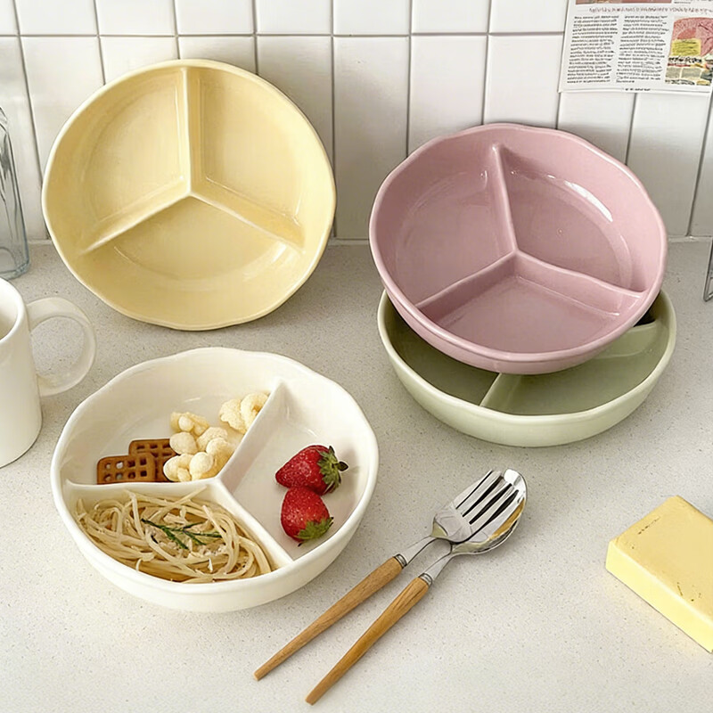 Bethers Ceramic Divided Plate Three-Compartment Large Portion Adult Meal Plate 211 Weight Loss Diet Deep Microwave Safe 12