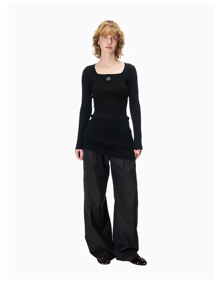 ANN ANDELMAN Official Direct Wide-Leg Casual Draped Straight High-Waist Trousers Gray M 12