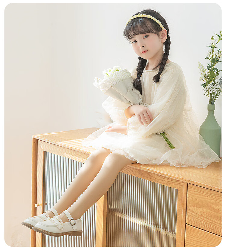 Bingxue Cotton Children's Dance Socks Girls Spring Summer Thin Non-Slip Steel Silk White Tights Dance Elastic Leggings 22