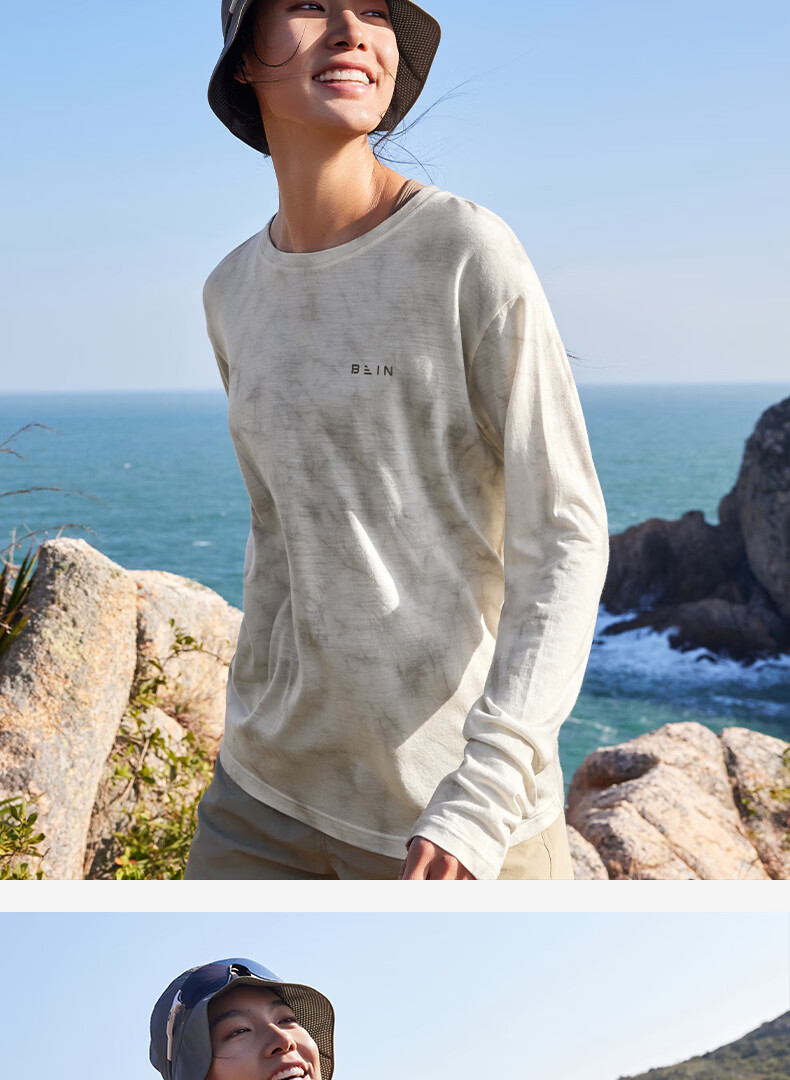 BEIN SPACE Spring New Merino Wool Handmade Tie-Dye Sports Outdoor Breathable Long Sleeve T-Shirt J026 Sunset Orange L 15