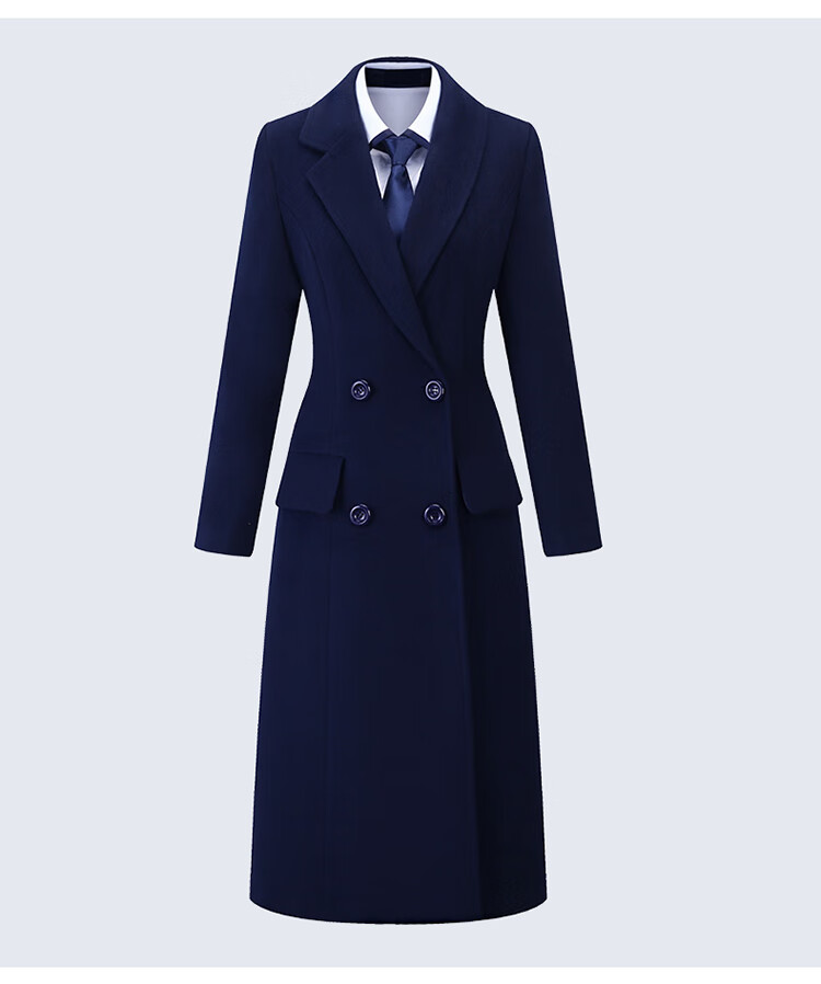 外套女中长款双排扣显瘦售楼部案场客服前台蓝色工作服教师面试正装