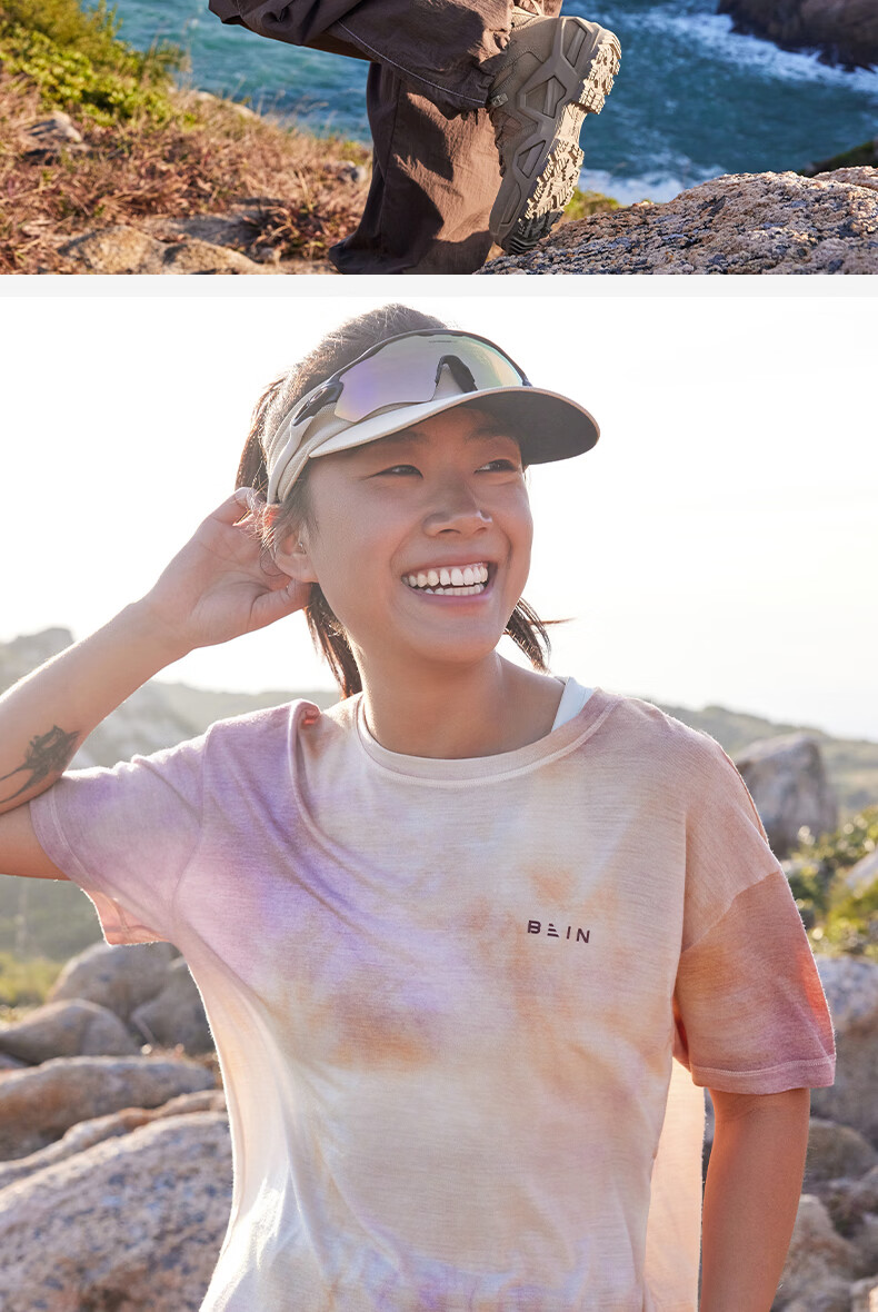 BEIN SPACE Summer New Washable Merino Wool Gradient Sports Hiking Short Sleeve T-Shirt Women J027 Sunset Orange XS 13