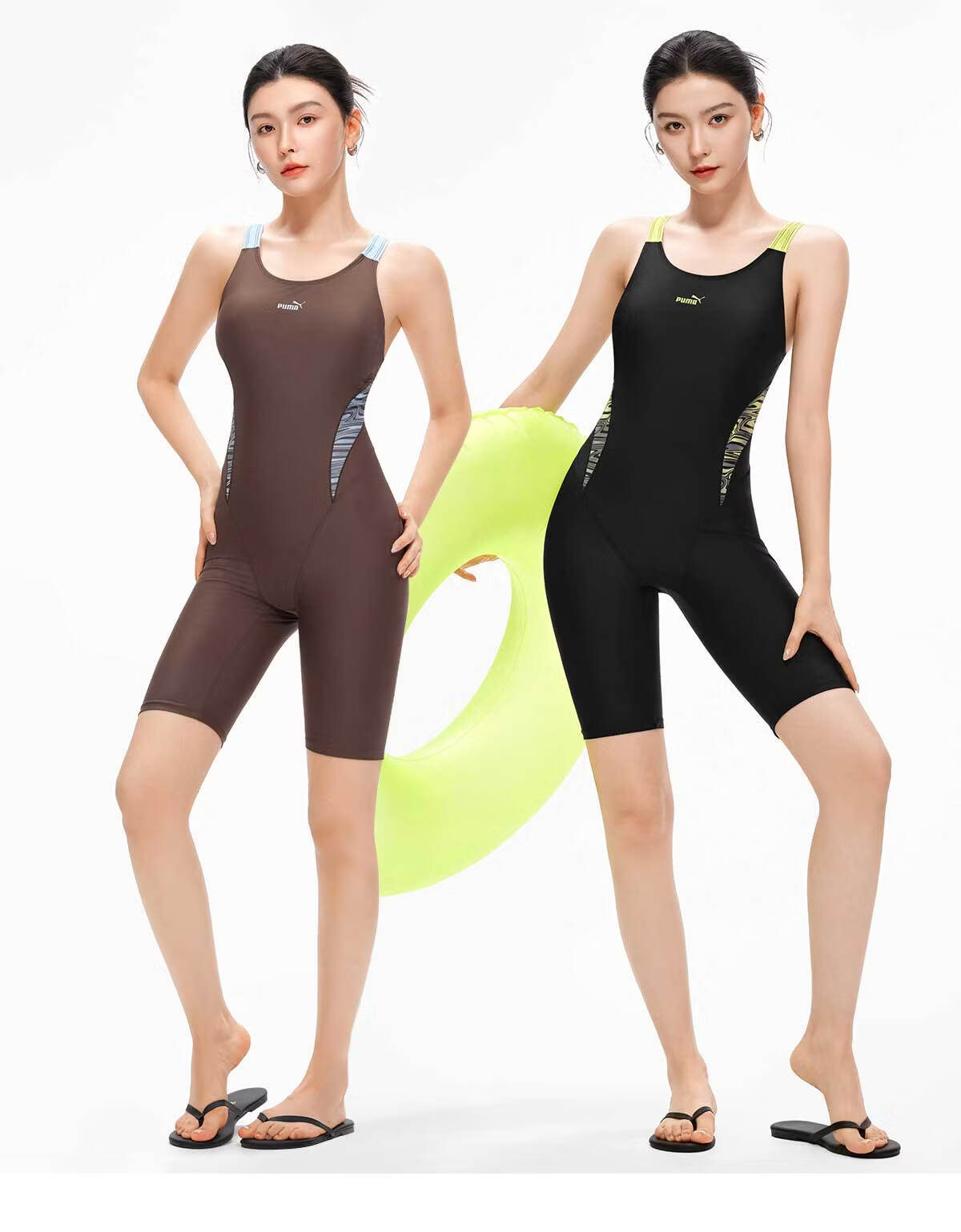 PUMA Women's One-Piece Five-Point High-Waist Slimming Swimsuit UV Protection Antibacterial High Elasticity Body-Shaping Professional Swimwear 24