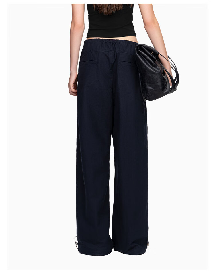 ANN ANDELMAN Celebrity Style Solid Color Loose Curved Hem Balloon Pants Navy Blue XS 15