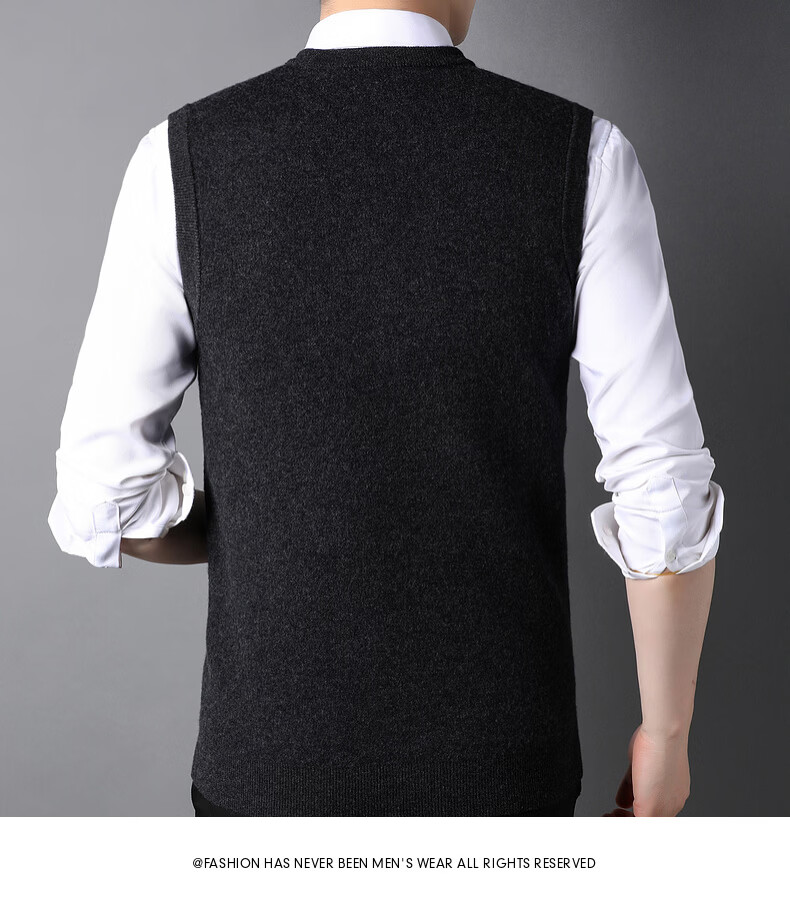 Hengyuanxiang Pure Wool Vest Men's Autumn Pullover V-Neck Knitted Wool Sweater Sleeveless Men's Vest 25