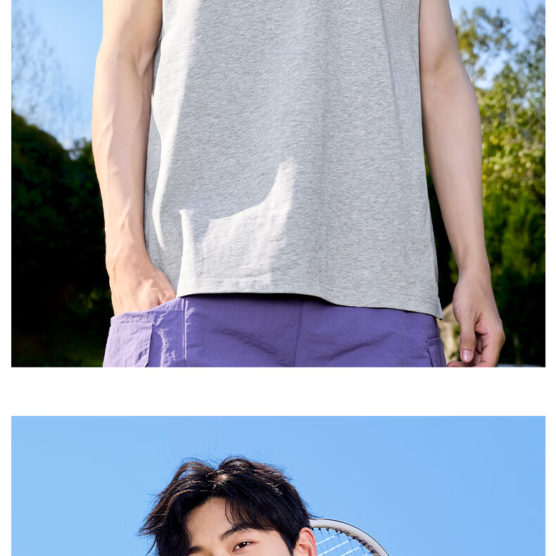 MINISO Men's Vest Summer Cotton Sleeveless T-Shirt Plus Size Loose Fit Round Neck Tank Top White M 24