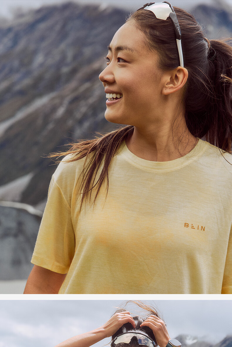 BEIN SPACE Summer New Washable Merino Wool Gradient Sports Hiking Short Sleeve T-Shirt Women J027 Sunset Orange XS 24