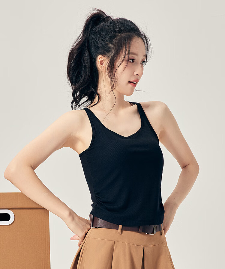 Hongdou 10A Antibacterial Cooling Smooth Modal Padded Slim Fit Versatile Double-Strap Women's Tank Top 15