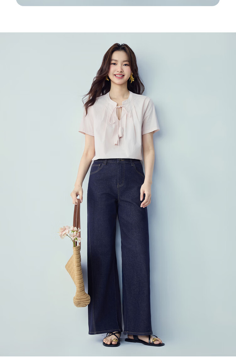 Giordano Women's New Straight-Leg Jeans with Contrast Side Seams, Mid-Rise Natural Color Denim 13416332 17
